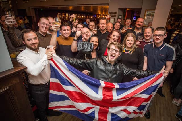 People celebrating Brexit day at Lord Palmerston Pub in Southsea. Picture: Habibur Rahman