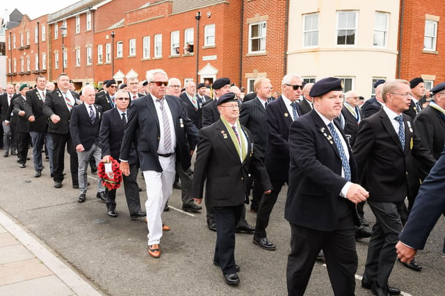 Veterans marching through Old Portsmouth. Picture: Keith Woodland (190621-122).