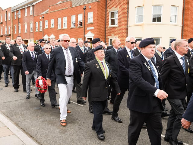 Veterans marching through Old Portsmouth. Picture: Keith Woodland (190621-122).