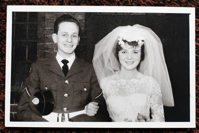 Rosemary and Dave on their wedding day, Dave in his RAF uniform. Picture: Chris Moorhouse (jpns 181021-39)