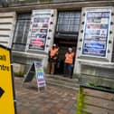 The entrance to the lateral flow testing centre in the Guildhall, Portsmouth. Picture: Finnbarr Webster/Getty Images