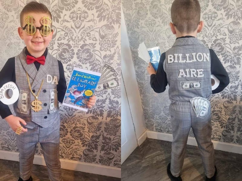 Deklan Avis, 8, from Havant, has pulled out all of the stops to create his wonderful Billionaire Boy costume for World Book Day.