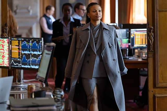 Harper Stern (Myha'la Herrold) stalks in to her new offices as the fourth series of BBC drama Industry gets under way (Picture: BBC/Bad Wolf Productions/HBO/Simon Ridgway)