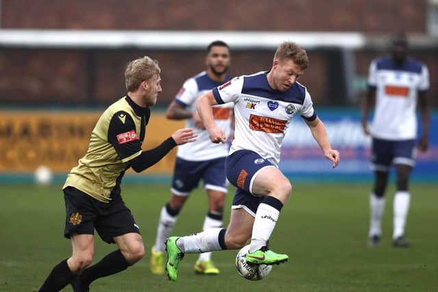Tommy Wright in action for Hawks during their FA Cup second round loss at Marine in November. Photo by Jan Kruger/Getty Images.