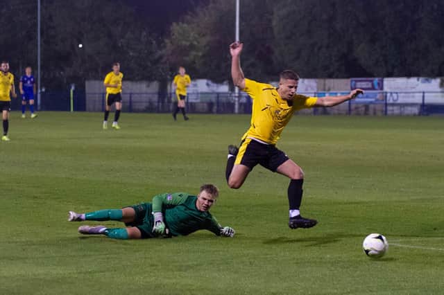 Baffins teenage keeper Bayley Neil in action against Infinity last night. Picture: Habibur Rahman