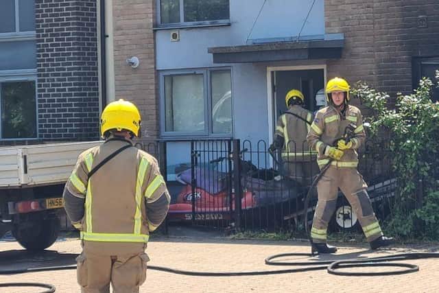 The jet ski is believed to have been set on fire on purpose yesterday afternoon. The blaze was in the front garden of a home in St Vincent Road.