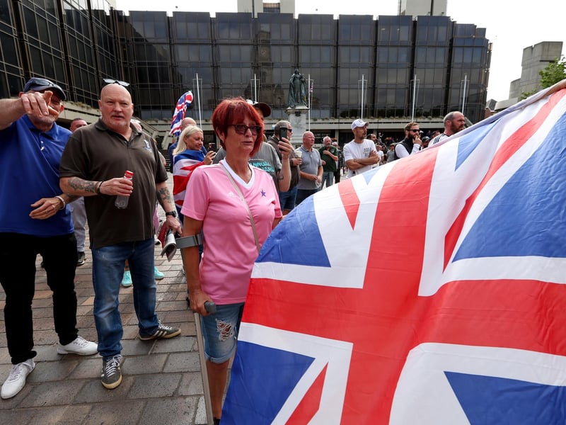 Protestors at Guildhall Square, Portsmouth. Picture: Chris  Moorhouse (030824-03)