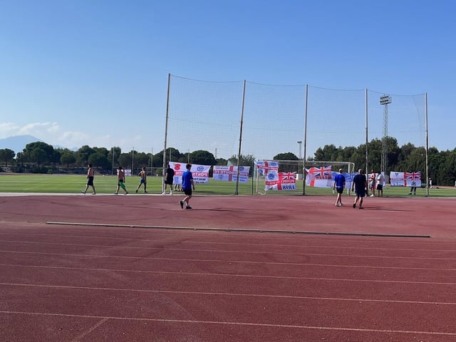 The flags were well placed at the Estadio Jose Burgos de Quintana in Malaga for the pre-season friendly against Europa FC   Picture: @PompeyHen