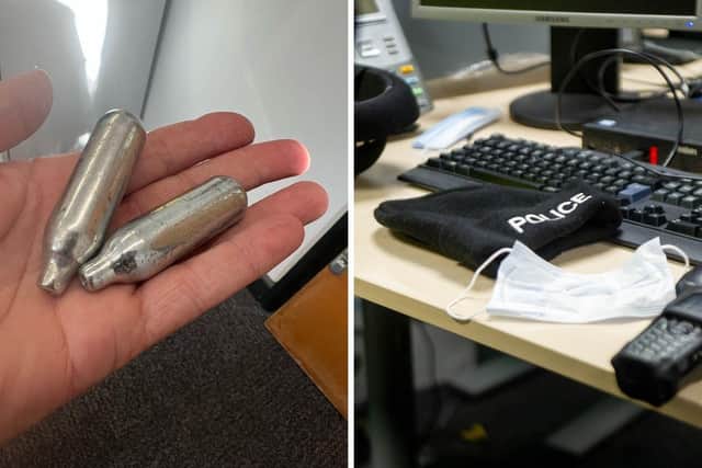Laughing gas cannisters were spotted in Swanmore with litter pickers picking up containers scattered across a popular youth spot in Swanmore. Picture: Winchester police/Habibur Rahman.