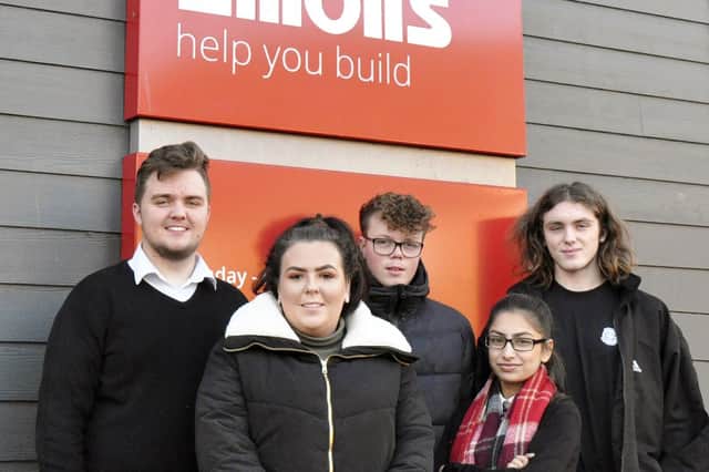 Apprentices at Elliotts Builders Merchant, Mollie Oram is pictured second on the left.