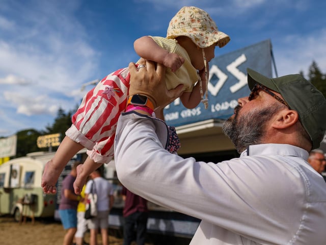 Ben Reid and his daughter, Harriet, 6 months. Saturday afternoon at Wickham FestivalPicture: Chris Moorhouse (010826-41)
