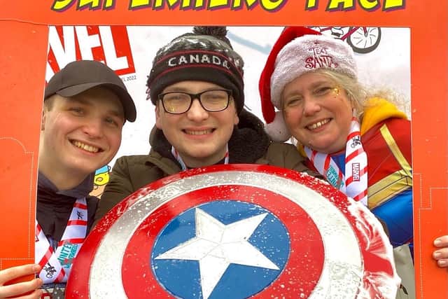 28-year-old Harley Salter with brother Eden and mum Vanessa.