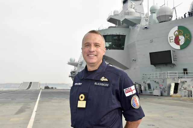 Pictured is: Commodore James Blackmore, Commander of the Carrier Strike Group. Picture: Sarah Standing (080923-8262)