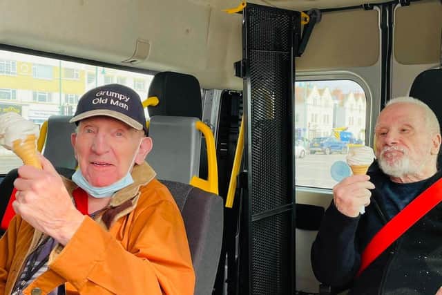 Residents from The Fernes care home in Catisfield were excited to get out for a day trip to the beach at Lee-on-the-Solent