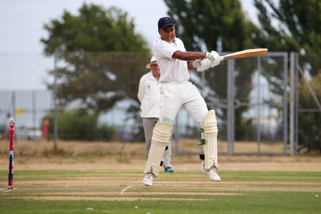 Portsmouth 2nds opener Indy Chakrabarti in action against Burridge 2nds.
Photo by Alex Shute