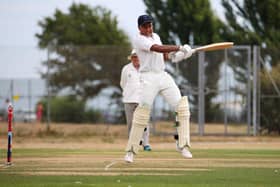 Portsmouth 2nds opener Indy Chakrabarti in action against Burridge 2nds.
Photo by Alex Shute