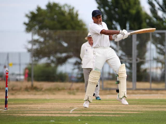 Portsmouth 2nds opener Indy Chakrabarti in action against Burridge 2nds.
Photo by Alex Shute
