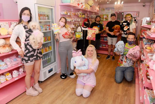 Back from left, Tofu Cute manager Laska Goldsack, product photographer Wai-Yi Lee, Robb Pettitt from the dispatch team, warehouse manager Harley Kelly and Aurora McNutt from the dispatch team, with front from left, creative director Rosanna Mackney, video content manager Devon King and general manager Bobu Fulton
Picture: Sarah Standing (170920-4102)