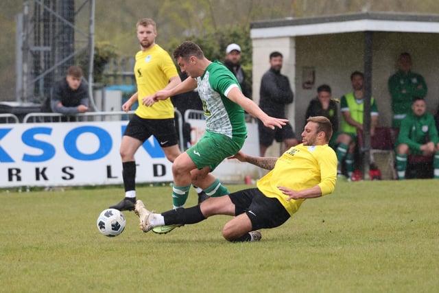 Action from the Father Purcell Challenge Cup final between Mob Albion (green/white kit) and Burrfields. Picture: Kevin Shipp