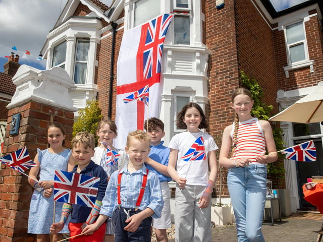 Beatrice, 10, Barnaby, 5, Anna, 9, Freddie, 5, Henry, 10, Lotte, 11, and Lottie, 11, at the Craneswater Avenue street party. Photos by Alex Shute