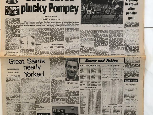 A crowd of 40,000 crammed into Fratton to see the Blues take on the London big guns. Pompey come from behind to grab an unlikely 1-1 draw at the death through Mike Trebilcock, before the Division Two side lose in a replay to the eventual double winners.