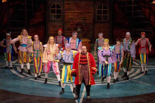 Hook is the Kings Theatre pantomime for 2023, starring Shaun Williamson as Hook; James 'Arg' Argent as Peter Pan; Jack Edwards as Mrs Smee; Georgia Deloise as Wendy; Elizabeth Rose as tinkerbell; Julia Worsley as Mother and Gemma The Mermaid.
Picture by Alan Bound for The Kings Theatre