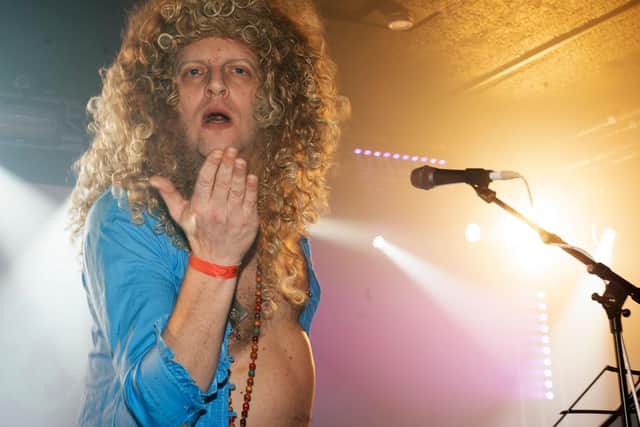 Rusty Sheriff as Robert Plant singing Slade at The Christmas Covers gig, February 2022 (delayed by Covid). Picture by Paul Windsor