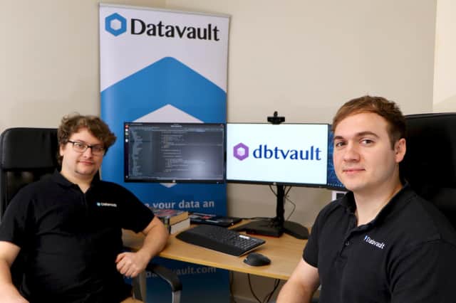 Datavault team leader Alex Higgs (left) and Chris Fisher working on the latest release of the award-winning dbtvault software at the Hayling Island based company’s office.