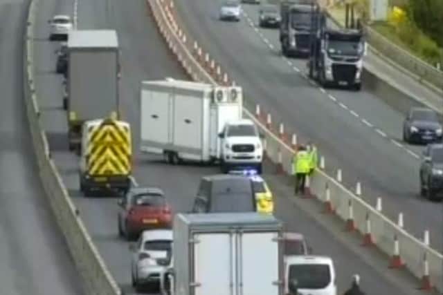 A car towing a trailer jack knifed on the M27 eastbound between J9 and 10 on September 23. Picture: Highways England