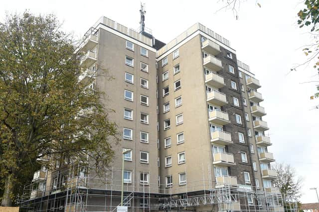 Sprinklers in Chichester House in Lockerley Road, Havant, flooded flats across seven floors. Picture: Sarah Standing (311022-5110)