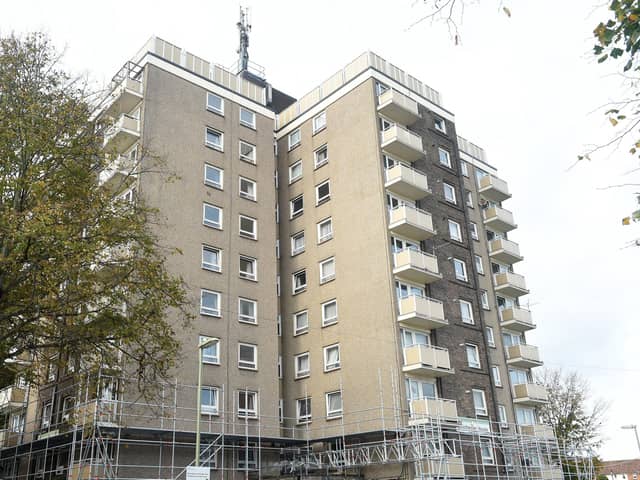 Sprinklers in Chichester House in Lockerley Road, Havant, flooded flats across seven floors. Picture: Sarah Standing (311022-5110)