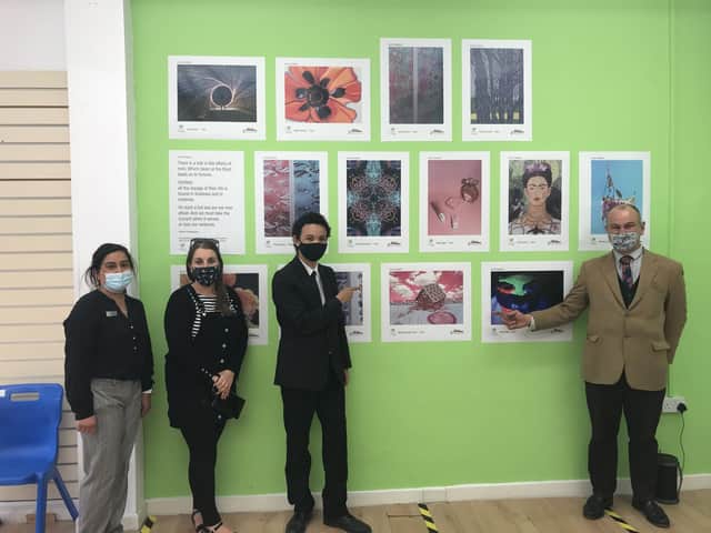Mita Thakrar, from Greywell Pharmacy, Laura Jones, from Hampshire Design Studios, Matthew Relton Hunt, Park Community School student and James Waterfield, Park Community School art teacher.