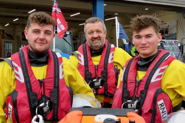 From left, Lloyd Pepperell, Andrew Ferguson (helm) Jack Anson Picture: Jonathan Bradbury
