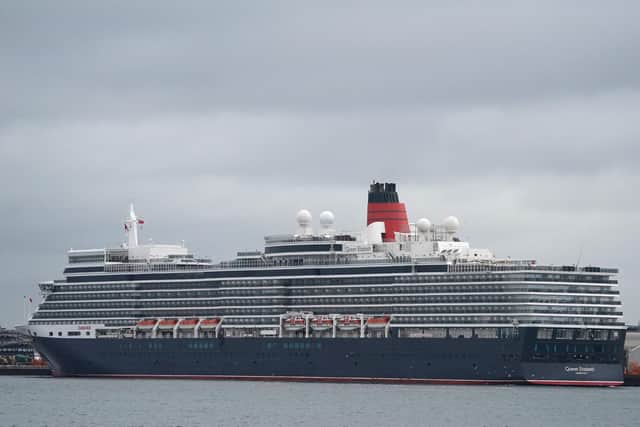 The Cunard cruise ship MS Queen Elizabeth at berth at the Queen Elizabeth II cruise terminal in Southampton. The cruise liner sailed into port after a number of crew members tested positive for Covid-19. Andrew Matthews/PA Wire