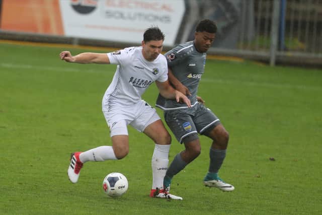 Hawks defender Craig Robson in action during last season's NL South match with Concord Rangers at Westleigh Park. Photo by Dave Haines/Portsmouth News.