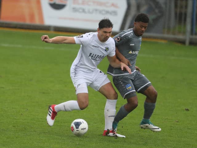 Hawks defender Craig Robson in action during last season's NL South match with Concord Rangers at Westleigh Park. Photo by Dave Haines/Portsmouth News.