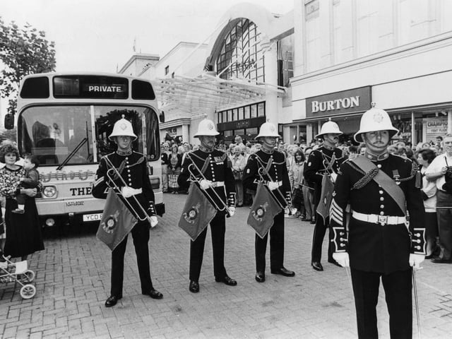 Royal Marines guard of honour at Portsmouth Cascades official opening in September 1989
