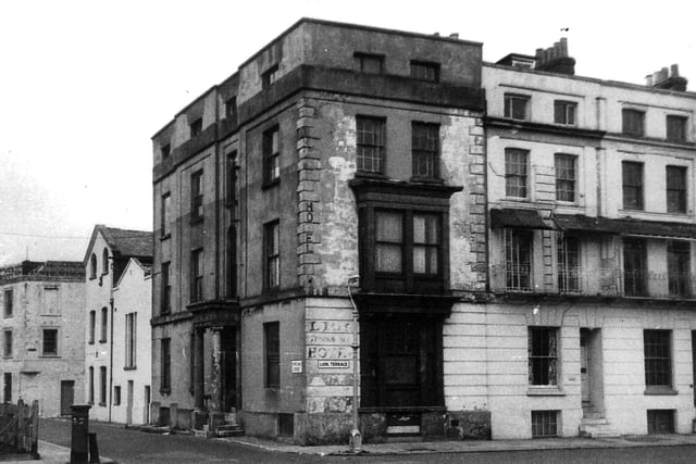 The old Lion Temperance Hotel on the corner of Portland Street and Lion Terrace, Portsea, Portsmouth, March 1966