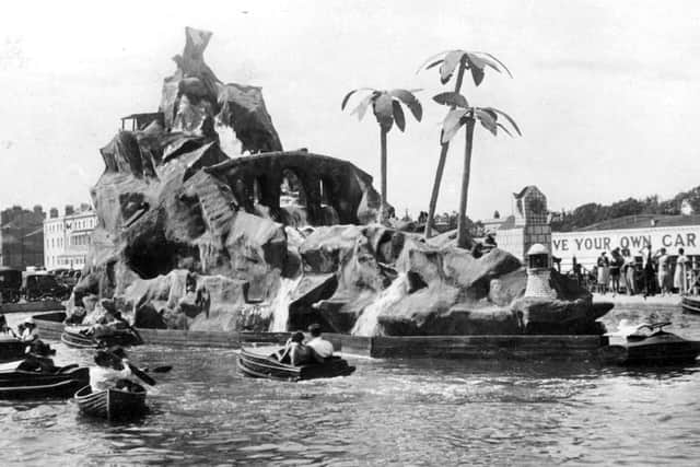 A feature of the Hayling Island funfair was Monkey Island in the centre of a boating lake. Picture: Mick Cooper postcard collection.