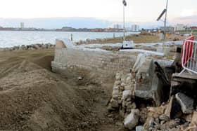 Areas of the wall that were exposed and concrete removed by hydro demolition