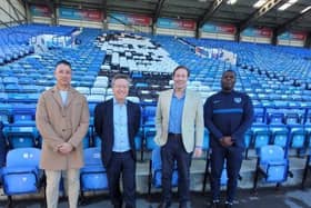 Pompey and Andrew Cullen back Community Inclusion Grant. 

From left: James Gagliardini, Community Engagement and Inclusion Programme Manager at Portsmouth City Council Andrew Cullen, Chief Executive, Portsmouth Foodball Club Cllr Chris Attwell, Cabinet Member for Communities and Central Services, Portsmouth City Council Duke Harrison-Hunter, Equality, Diversity & Inclusion Coordinator, Pompey In The Community