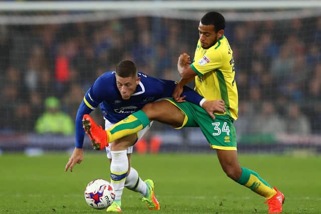 Louis Thompson, right, in Norwich colours (Photo by Matthew Lewis/Getty Images)