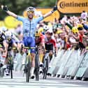 Sir Mark Cavendish celebrates as he crosses the line in Saint-Vulbas to win his record-breaking 35th Tour de France stage (Picture: JASPER JACOBS/BELGA MAG/AFP via Getty Images)