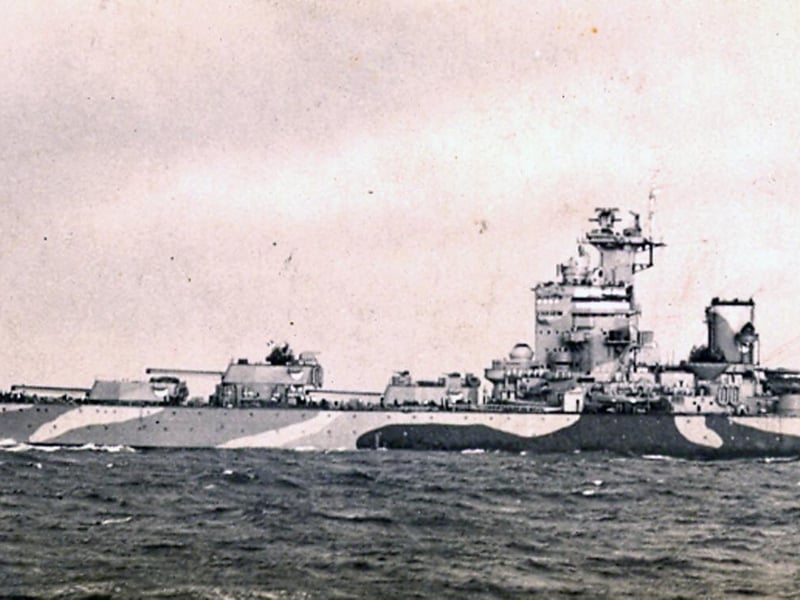 HMS Nelson herself. With HMS Rodney, her sister ship, these were the only two of the class and with all guns forward there was little option but to attack! These magnificent battleships with nine 16" guns were a sight to see and hundreds used to line Southsea beach to watch them coming and going.