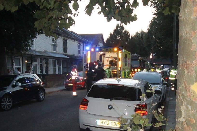 Fire crews, paramedics and police help a boy, 13, who fell through the roof of the former Odeon cinema in London Road, North End. Picture: Sophie Monaghan