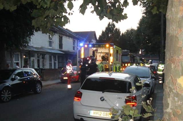 Fire crews, paramedics and police help a boy, 13, who fell through the roof of the former Odeon cinema in London Road, North End. Picture: Sophie Monaghan