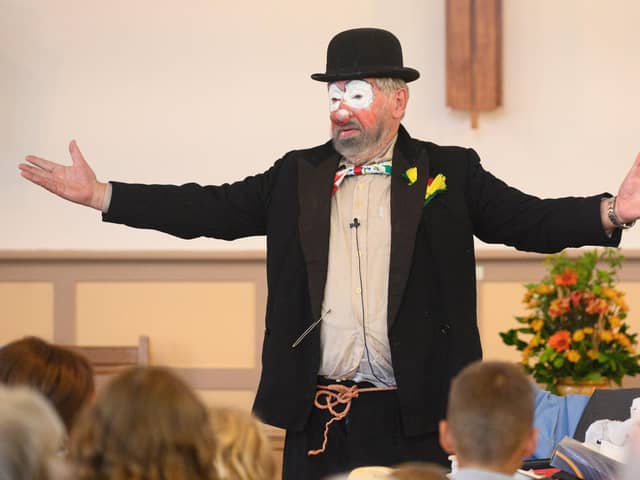 Pictured is:  Rev. Dr. Malcolm Rothwell as Zeno the hobby clown

Picture: Keith Woodland (170921-46)