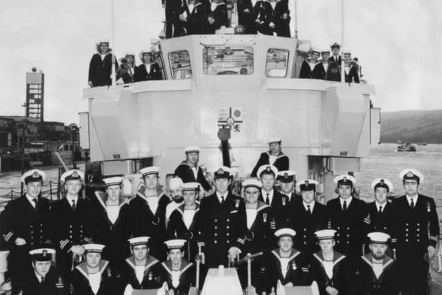 HMS Bronington with her Commanding Officer (HRH Prince Charles/King Charles III) in 1976