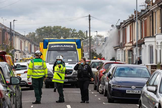 Smoke from the home in Nelson Avenue filled the street. Picture: Mike Cooter (221021)