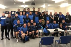 Mikey McKinson with the US Portsmouth squad ahead of their final training session on Thursday before the biggest game in the club's history.
